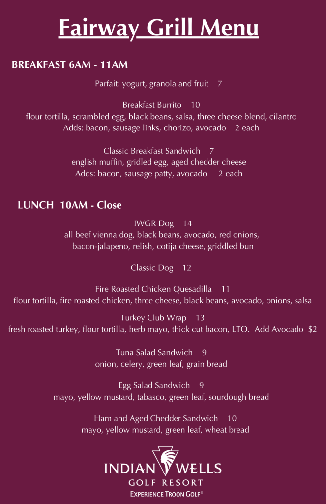 Fairway Grill Menu - Nov. 2023